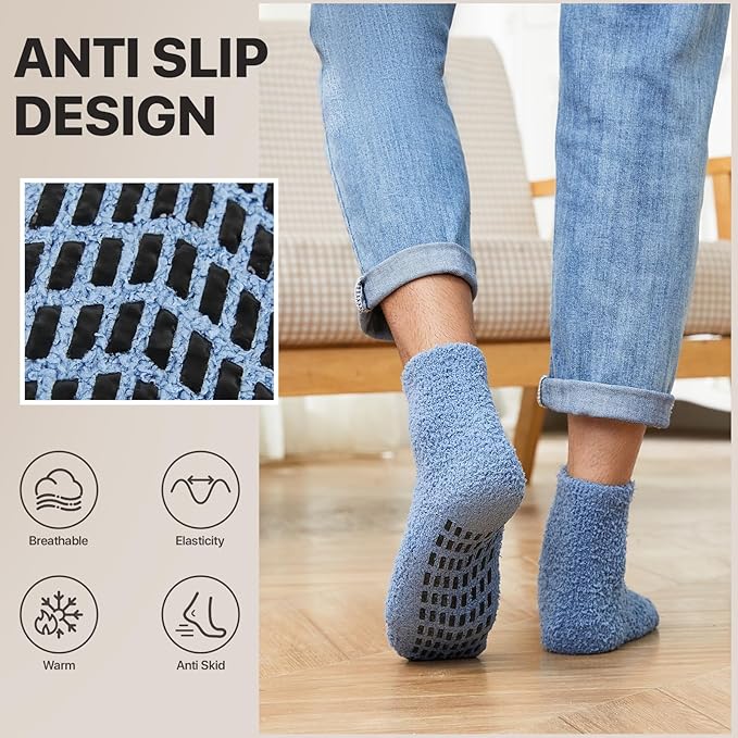 SIMIYA 5 Pairs Mens Fluffy Socks Winter Warm Slipper Socks Cosy Thermal Socks Non Slip Fleece Bed Socks, Multicolor, 6-12