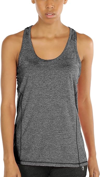 icyzone Womens Workout Top Racerback Quick Dry Yoga Running Tank Top Sleeveless Exercise Gym Shirts (M, Charcoal)