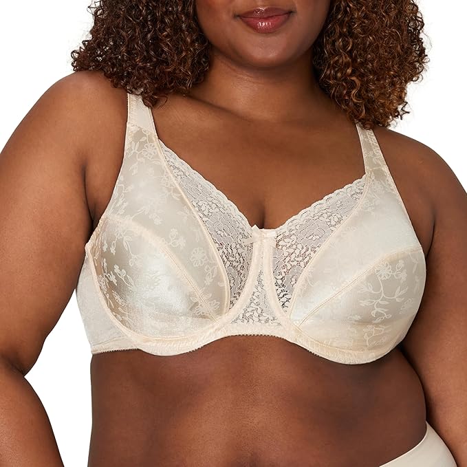 Playtex Women's Secrets Love My Curves Signature Floral Underwire Full Coverage Bra US4422 - Beige - 36DD