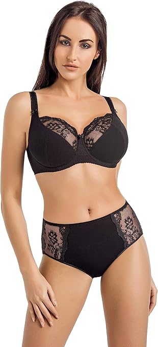 Teyli Bras for Women with Adjustable Straps - Women's Bra with lace Detail - Soft Cotton Bra - Underwired Bras Black 30J