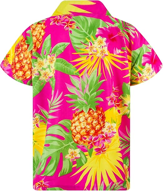 King Kameha Men's Pineapple-Designs Summer-Party-Shirts Short-Sleeve, Pineapple, Pink, S