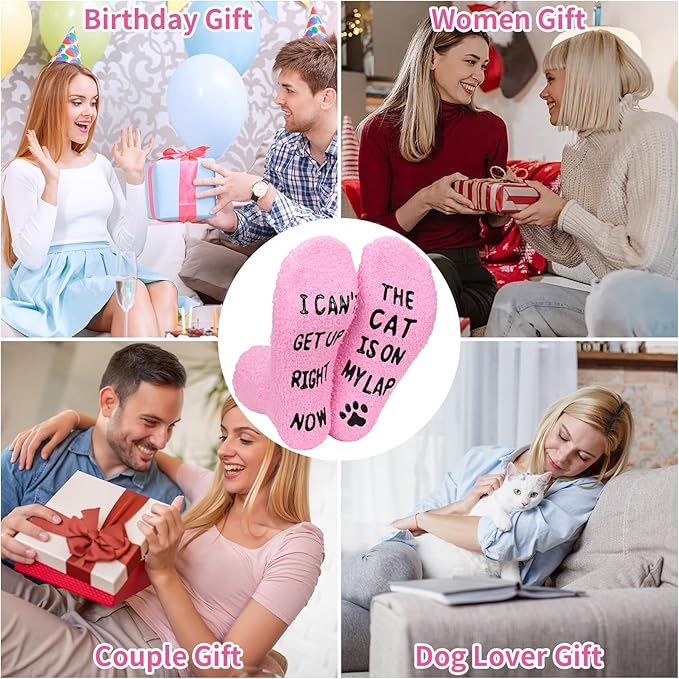 KOOOGEAR Funny Dog Socks Cat Socks,Great Gifts Ideals for Women Mum Girlfriend Gifts Novelty Fluffy Socks for Dog (UK, Numeric, 4, 7, Regular, Regular, Pink-Cat)