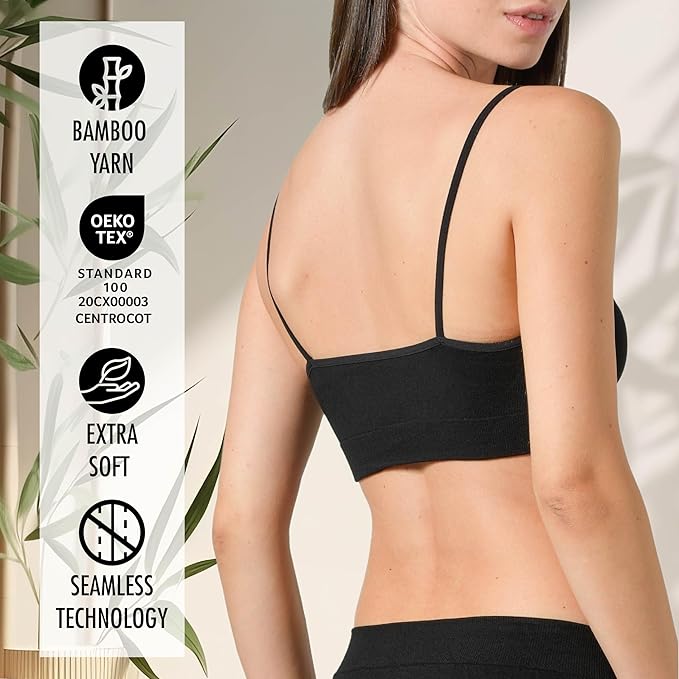 Risalti Bamboo Narrow-Shoulder Bras - Women's Seamless, Crop & Bralette Tops - Made in Italy, Black, S-M