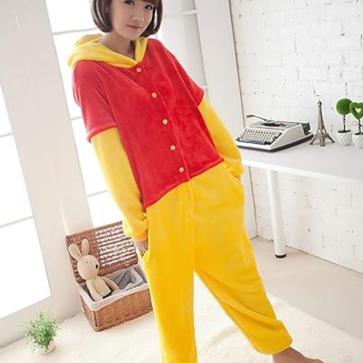 FunnyCos Animal Onesie Adult Halloween Pajamas Cosplay Costume Hooded Loungewear Winnie the Pooh S