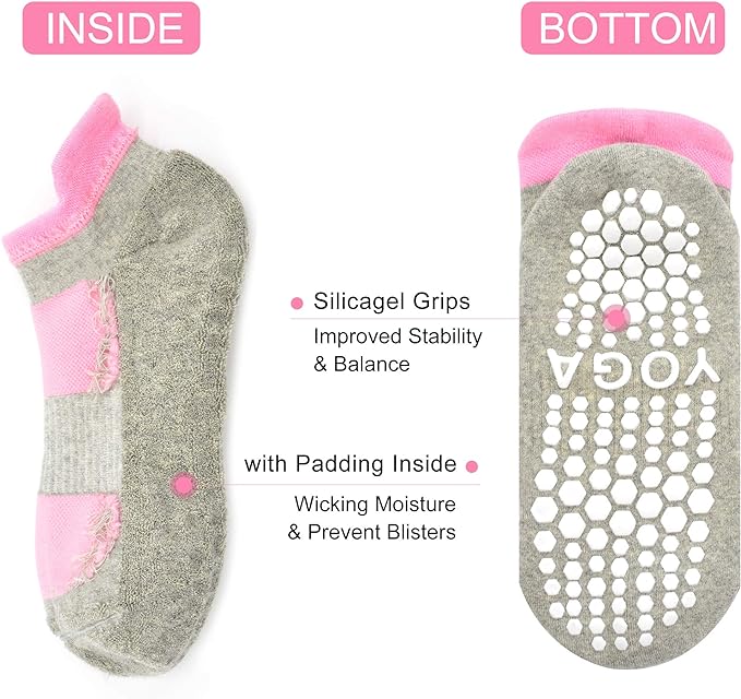 Busy Socks 2 Pack Non Slip Yoga Pilates Fitness Hospital Grip Socks for Women Men, Non Skid Barre Dance Ankle Cushioned Sock - - Medium