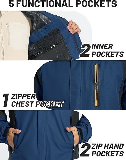 TACVASEN Military Jacket Mens Waterproof Outdoor Jacket Bomber Flight Breathable Warm Outdoor Ski Snow Skiing Sports Jacket Denim Blue, XXL