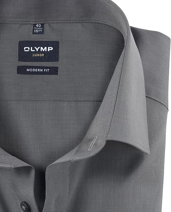 Olymp Luxor Men's Business Shirt, Extra Long Sleeve, Plain, Comfort Fit,Medium Grey 60, 2XL