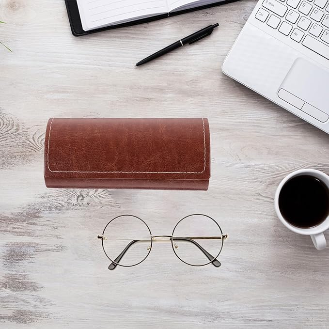 SUPVOX Hard Glasses Case Leather Sunglasses Eyeglasses Spectacle Storage Case Holder with Magnetic Closure men and women (Brown)