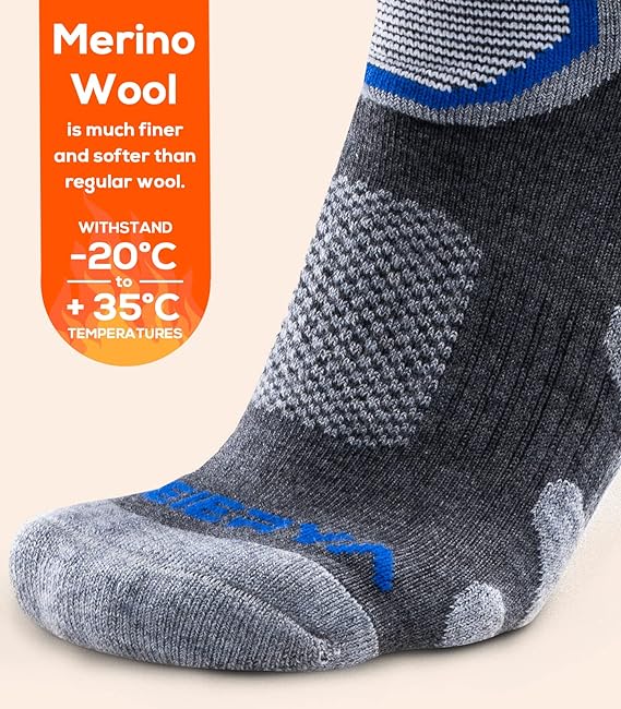 WEIERYA Merino Wool Ski Socks for Skiing, Snowboarding, Outdoor Sports Performance Socks Grey S