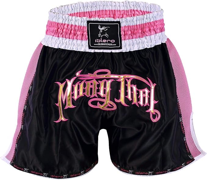 Islero Ladies Pink Muay Thai Fight Shorts MMA Kick Boxing Grappling Martial Arts Gear UFC (Large)