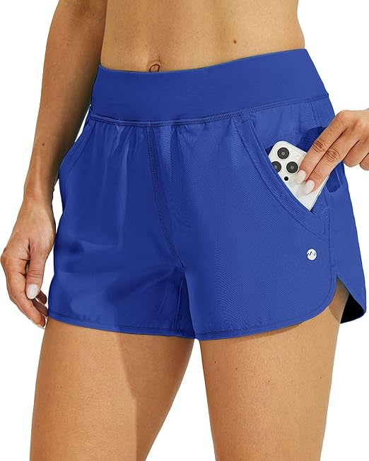 Willit Women's 3" Swim Board Shorts Swimming Bottoms with Brief Liner Quick Dry UPF 50+ Royal Blue M