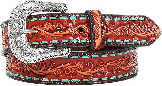ARIAT Women's Floral Embossed Lace Western Belt, Small, Tan, XL