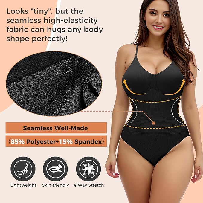 AURUZA Shapewear for Women Tummy Control, Women's Shapewear Bodysuit, Tummy Control Body Shaper for Women (Black, M)