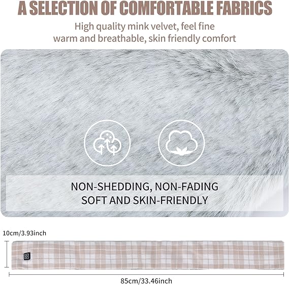 Heated Scarf,USB Heated Scarf with 3 Heating Levels Warm Winter Scarf Winter Electric Heated Neck Scarf for Neck Heating Pad for Thermal Neckerchief,Winter Gift for Women Men Outdoor Skiing (Khaki)