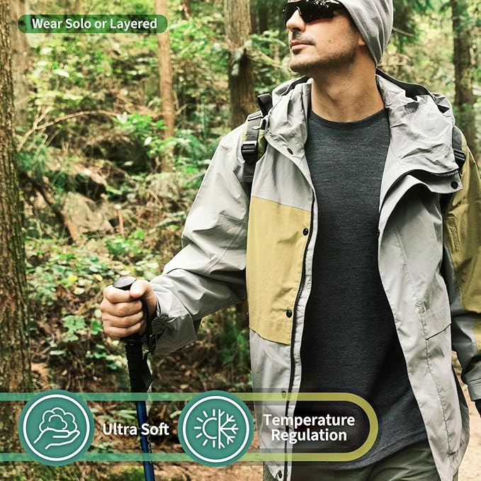 Merino Protect 100% Merino Wool T Shirt Mens Odor Resistance Base Layer Lightweight Hiking Travel T-Shirt Soft Undershirt Black, XL