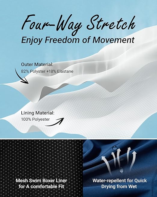 Arcweg Men's Swim Trunks Mens Swimming Shorts with Compression Liner Quick Dry Stretchy 2 in 1 Board Shorts with Zipper Pockets Khaki L(UK)