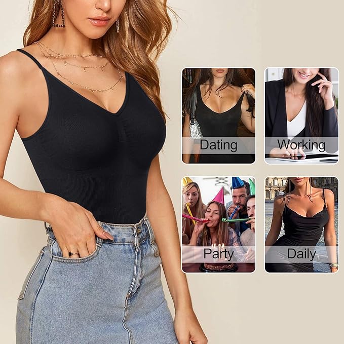 Gotoly Women Slimming Bodysuits Shapewear Tops Tummy Control Body Shaper Spaghetti Strap Camisole Leotards Bodycon Jumpsuit (Black, XL-XXL)