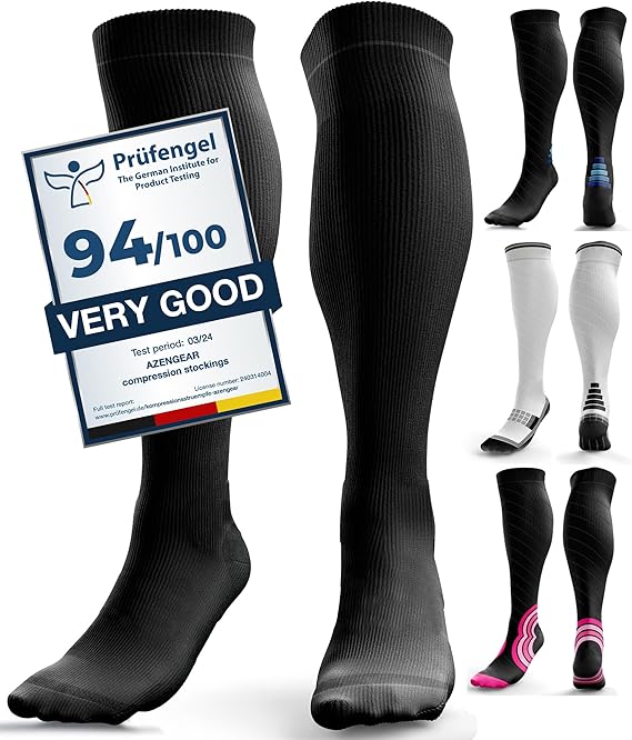 aZengear Compression Socks (20-30mmHg) Anti DVT Air Flying Knee-High Flight Travel Stockings, Swollen Legs, Varicose Veins, Running, Shin Splints Calf Pressure Support, Sports