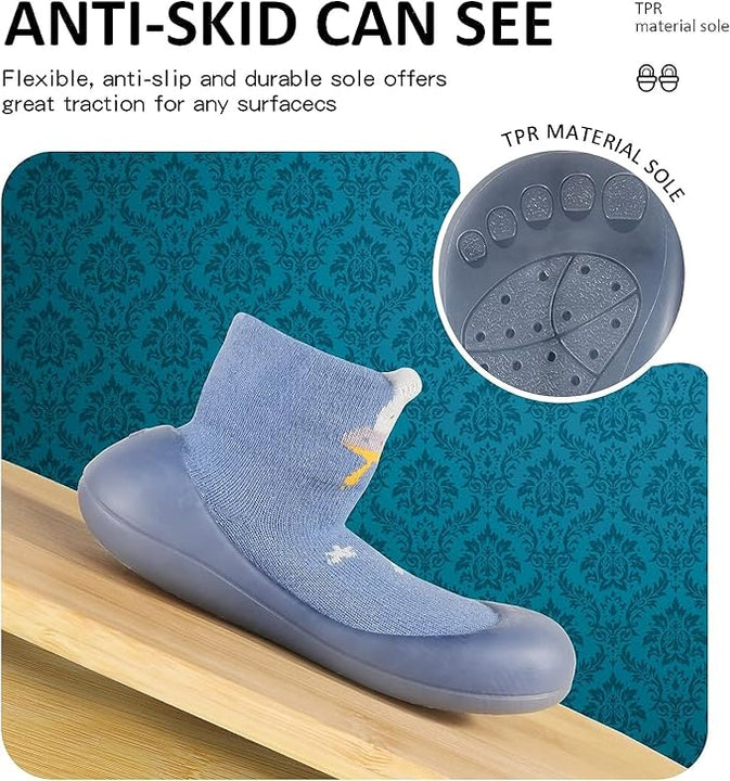 Non-Slip Baby Toddler Sock Shoes Cute Kid First Walking Shoes Pre-Walker Baby Slipper Socks with Rubber Soles Baby Girls Boys Soft Sole Shoe Socks Sneakers Trainers, Blue / 18-30 Month/13-14cm