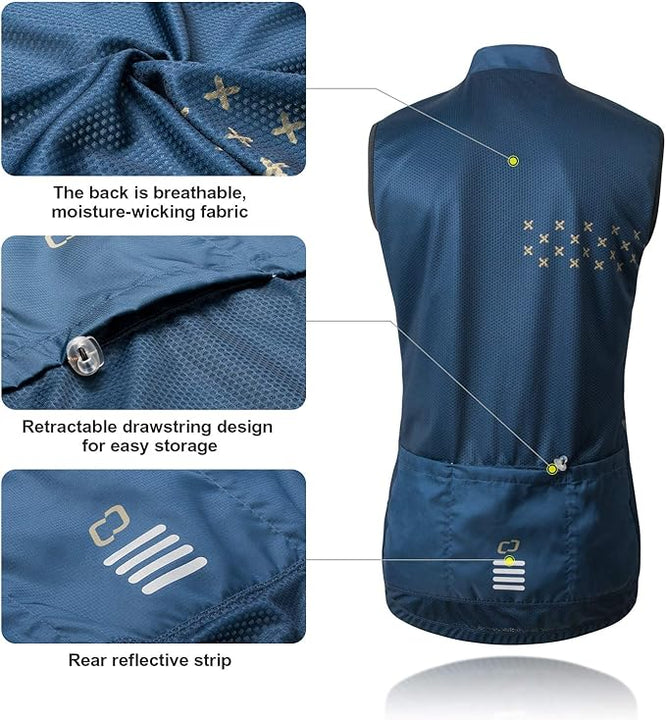 CATENA Men's Windproof Cycling Vest Breathable Lightweight Gilet Sleeveless Biking Jacket for Riding, Running Outdoor Sports (S, Navy)
