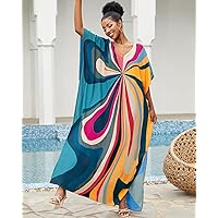 Bsubseach Plus Size Kaftan Dresses for Women Print Swim Cover Up Batwing Sleeve Caftans Casual Vacation Outfits Mix Colours