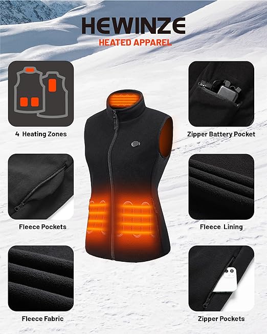 HEWINZE Fleece Heated Gilet for Women - Heat Vest with Battery 5V Heated Vest Hunting
