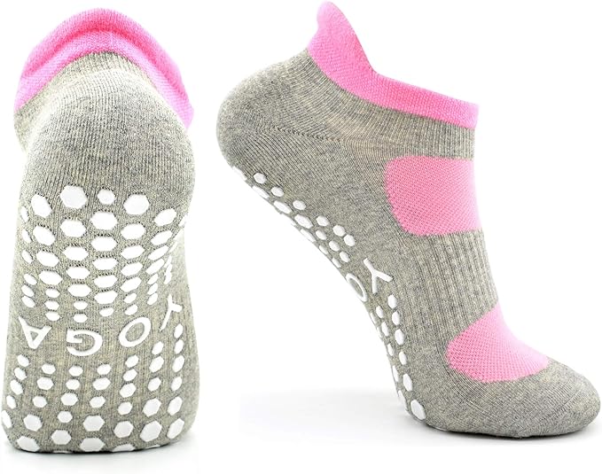 Busy Socks 2 Pack Non Slip Yoga Pilates Fitness Hospital Grip Socks for Women Men, Non Skid Barre Dance Ankle Cushioned Sock - - Medium