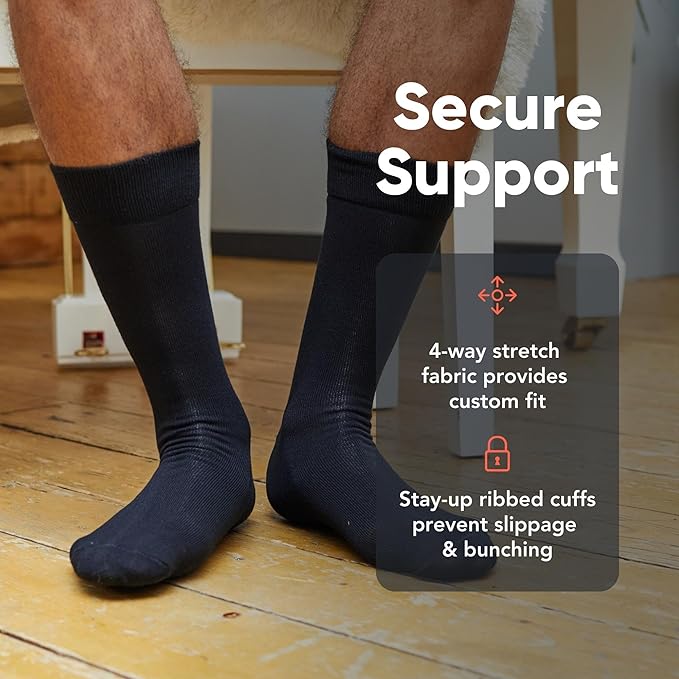 FM London 5-Pack Plain Mens Socks - Comfortable Charcoal, Navy & Black Socks for Men - Smart Dress Look - Suitable for Work and Casual Wear - Cotton Rich, Breathable, Stain Resistant and Durable