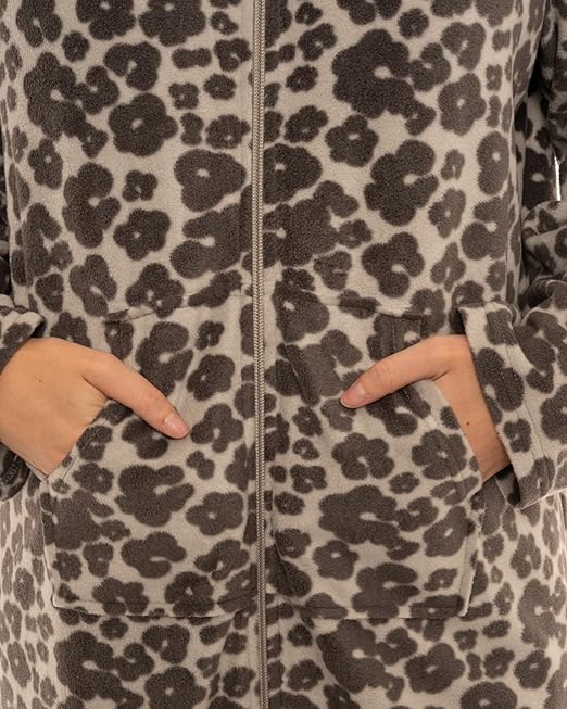 Suzy & Me Ladies Hooded Micro Fleece Full Zip Lounger Dressing Gown (UK, Numeric, 12, 14, Regular, Regular, FLORAL)