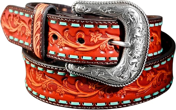 ARIAT Women's Floral Embossed Lace Western Belt, Small, Tan, XL