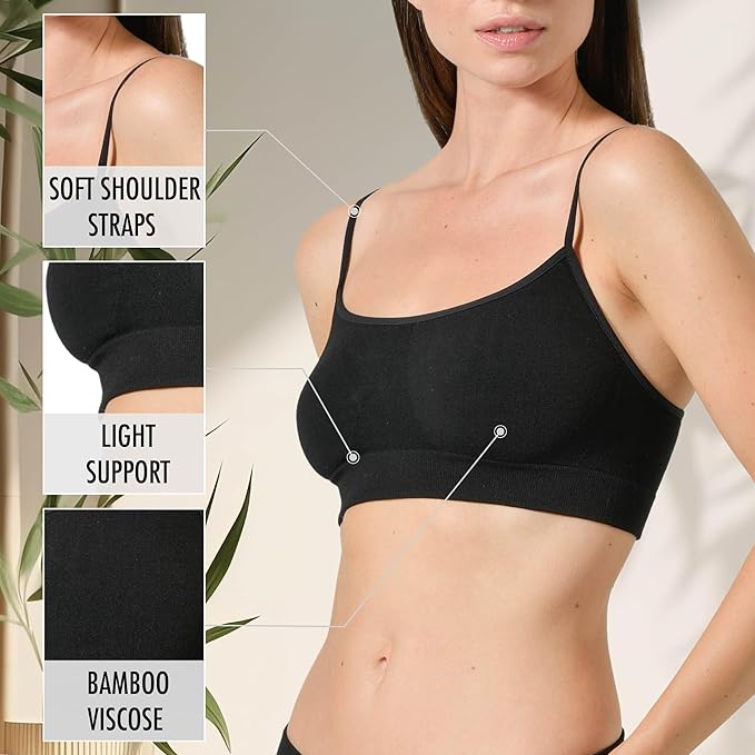 Risalti Bamboo Narrow-Shoulder Bras - Women's Seamless, Crop & Bralette Tops - Made in Italy, Black, S-M