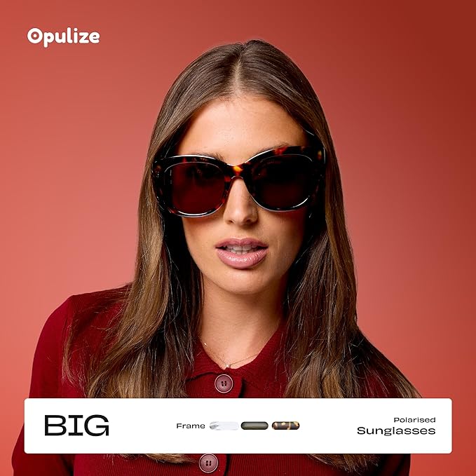 OPULIZE BIG Sunglasses - Bold Fashion Frame - Brown Tinted Lens - Anti-reflective & Anti-Glare - Polarised Lenses With UV400 Protection - Spring Hinges - Brown Tortoiseshell - Mens Womens