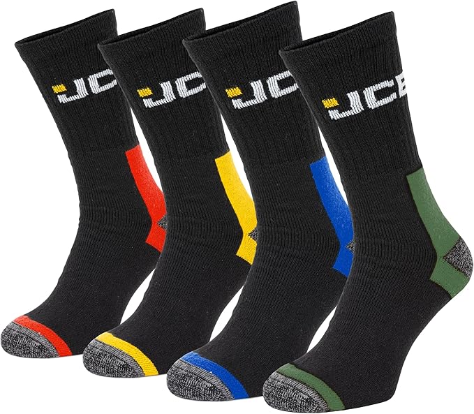 JCB Work Socks - Work Wear Boot Socks - UK 6-11 EURO 39-46 – Men's Work Socks, Cushioned Terry Loops, Ribbed Leg Support