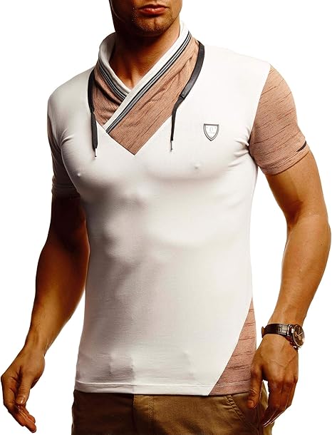 Leif Nelson Men's Summer T-Shirt with Drawstring, Regular Fit Men's T-Shirt with High Cotton Content, Fashionable Men's T-Shirt, Stylish Men's T-Shirt, Short Sleeve, beige, L