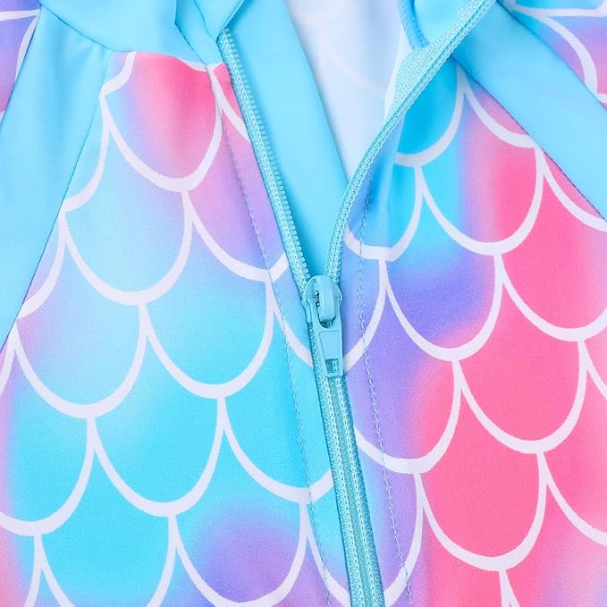 ZNYUNE Girls UV Sun Protection Swimsuit One Piece Long Sleeve UPF 50+ Sunsafe Swimwear Kids Swimming Costume with Zipper 4-12 Years S419 ScaleBlue 12A