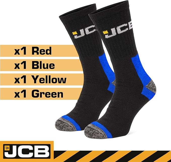 JCB Work Socks - Work Wear Boot Socks - UK 6-11 EURO 39-46 – Men's Work Socks, Cushioned Terry Loops, Ribbed Leg Support