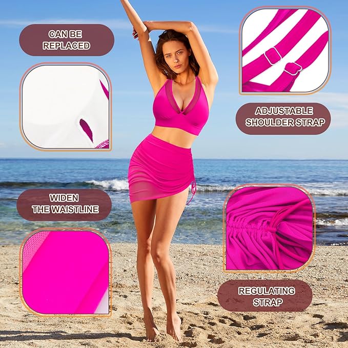 High Waisted Bikini Set Tummy Control Bikini Sets for Women, Adjustable Swimming Costumes for Grils Womens Beach Water Sport