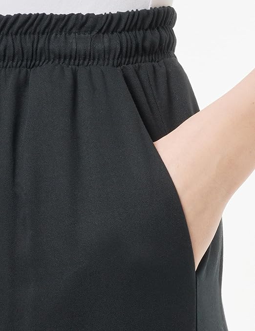 Koton Women's Relax Fit Pocket Detail Cotton Drawstring Wide Leg Trousers Shorts, Black(999), 12