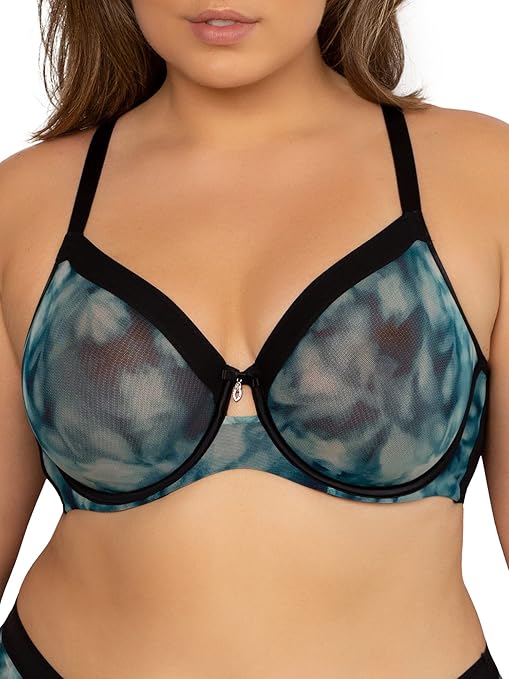 Curvy Couture Women's Sheer Mesh Full Coverage Unlined Underwire Bra