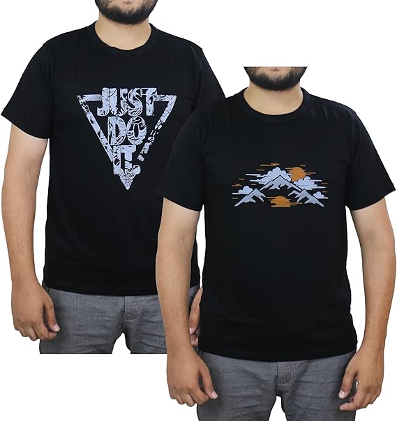 Bahob® 2 Pack Men's T-Shirts Short Sleeve Printed T Shirts for Men Round Neck Cotton Tops Shirt S-3XL (2 Pack Blak, 3XL)