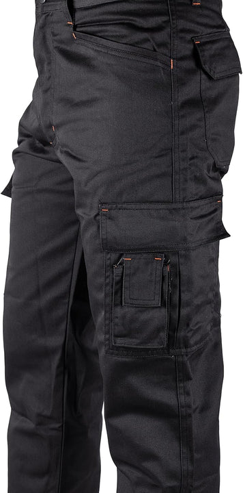 Black Hammer Mens Combat Work Trousers Cargo Pants Multi Pockets Joggers Reinforced Seams Tradesman Warehouse Survival Black (44W / 31 Regular)
