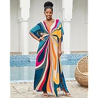 Bsubseach Plus Size Kaftan Dresses for Women Print Swim Cover Up Batwing Sleeve Caftans Casual Vacation Outfits Mix Colours