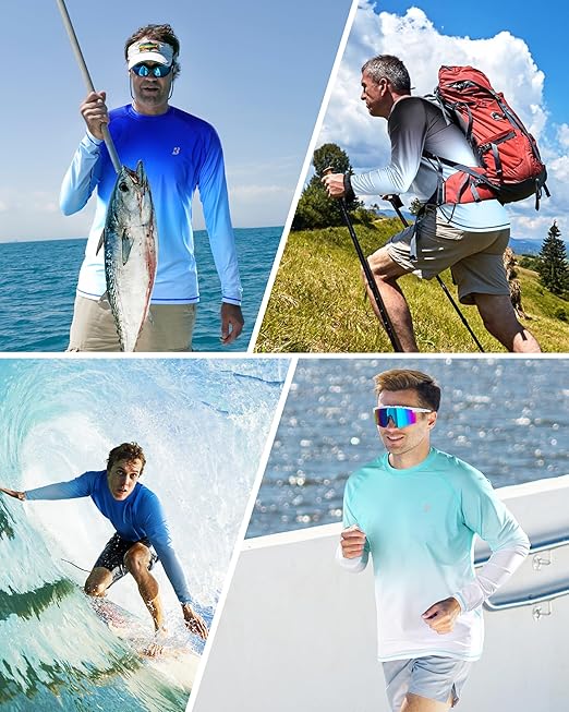 Roadbox Men's UPF 50+ Swim Rash Guard Vest, Long Sleeve UV Sun Protection SPF Shirts, Quick Dry Watersports Base Layer Tops for Diving Beach Surfing Hiking, M