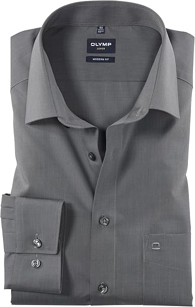 Olymp Luxor Men's Business Shirt, Extra Long Sleeve, Plain, Comfort Fit,Medium Grey 60, 2XL