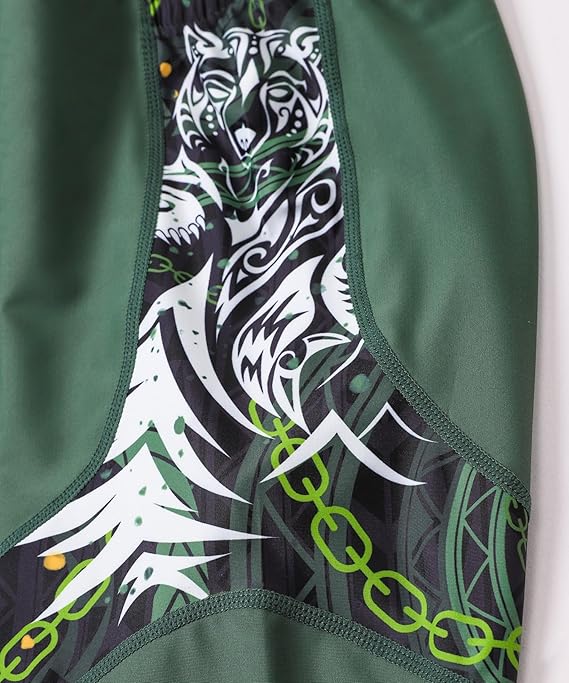 HUGE SPORTS Men's Splice Swimming Shorts Compression Jammer Long Wild Series, Bear Green, XXL