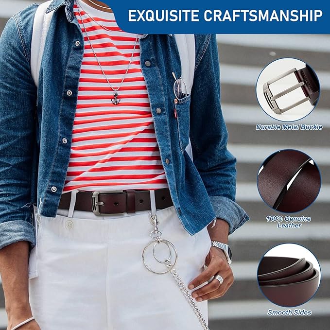 GSG SINCE 1998 Men's Genuine Leather Belt - Classic 38mm Wide Belt for Casual, Dress, Work & Special Occasions - Fits Jeans, Pants & Suits, Coffee, 38-42"