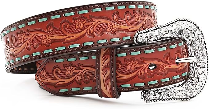 ARIAT Women's Floral Embossed Lace Western Belt, Small, Tan, XL