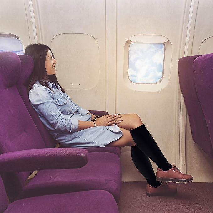 aZengear Compression Socks (20-30mmHg) Anti DVT Air Flying Knee-High Flight Travel Stockings, Swollen Legs, Varicose Veins, Running, Shin Splints Calf Pressure Support, Sports