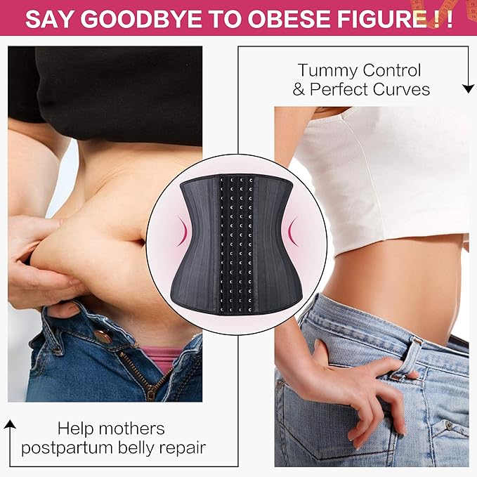 YIANNA Waist Trainer for Women Latex Underbust Waist Corsets Cincher Hourglass Body Shaper 4 Hooks, Black 25 Steed Bones, Medium