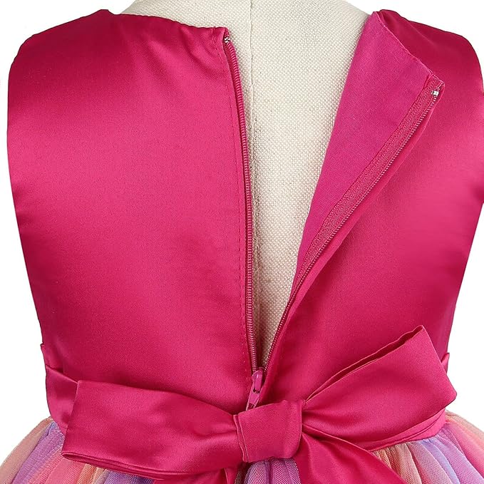 M MUNCASO Girls Princess Dress Sequin Tulle Flower Rainbow Round Collar Sleeveless Formal Dress Birthday Party Wedding Bridesmaid Girl Evening Dresses Toddler Baby Age for 5-6 Years(Rose Red)